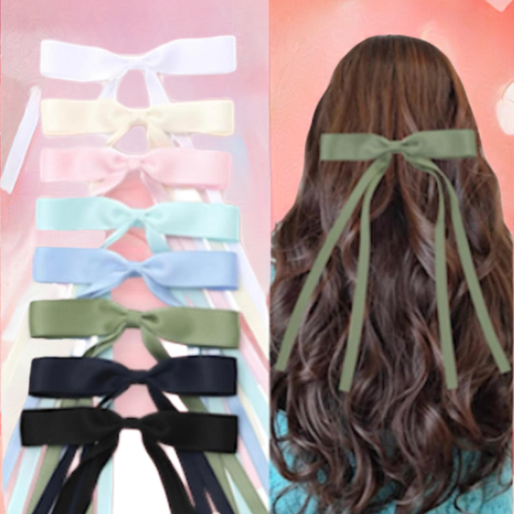 Hair Bow Clips Satin Cute Hair Ribbons with Long Tails Girls Ribbon Bows for Hair BowKnot Barrettes Hair Accessories 1 set (2 pieces)