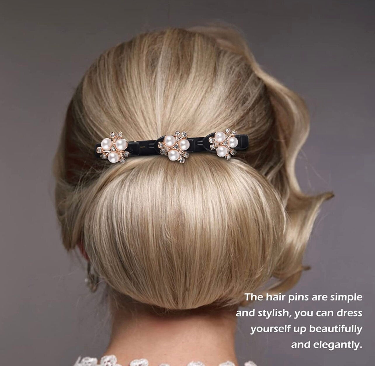 Stone Braided Hair Clips for women Rhinestone & Pearl Chopped Hairpin Triple Multi Clip