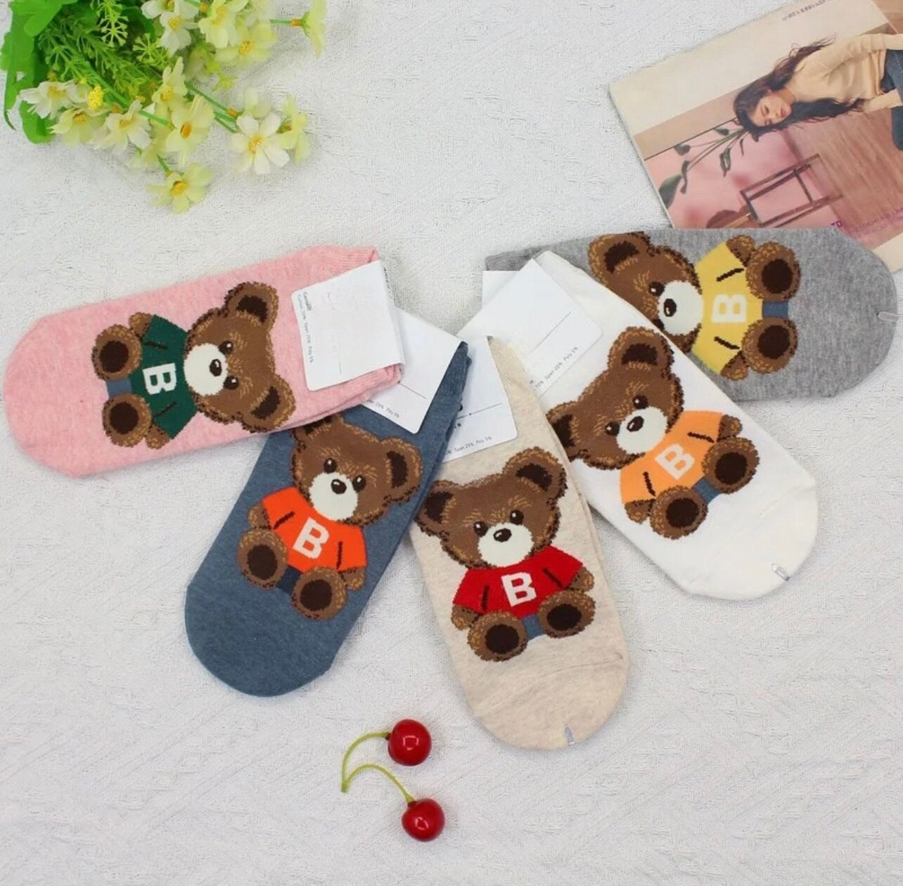 Cute Teddy Bear Print women's Socks.