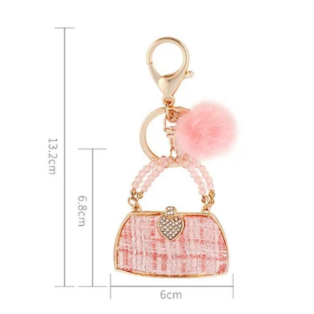 Beautiful Elegant Luxury Mini Handbag Shape Keychain Key Ring Girls Gift Rhinestone Tweed lovely shiny Keychain