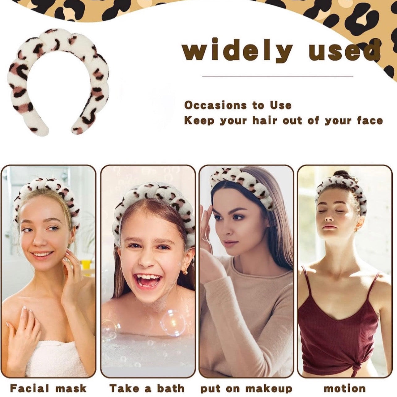 Leopard head band, Handmade French Terry cloth, croissant headband, spa, soft and light weight, facial headband, skincare, face washing, makeup