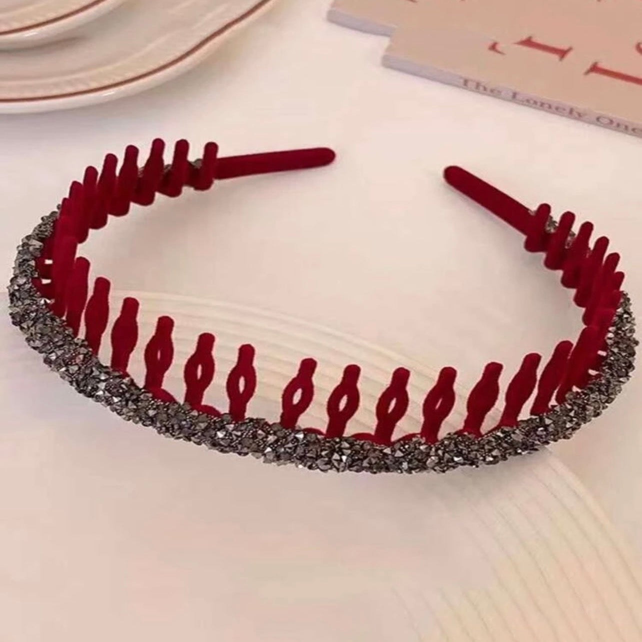 Glittering light weight flexible teeth comb velvet  headband