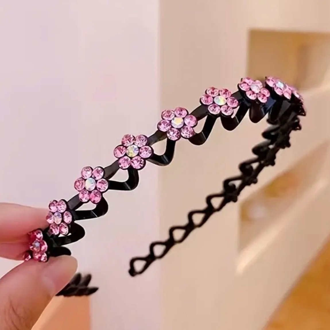 Rhinestone Hoop, Wave Comb Headbands for Women, Girls Flower Crystal Stretchy Plastic Hairband, Diamond Fashion Hair Band Accessories