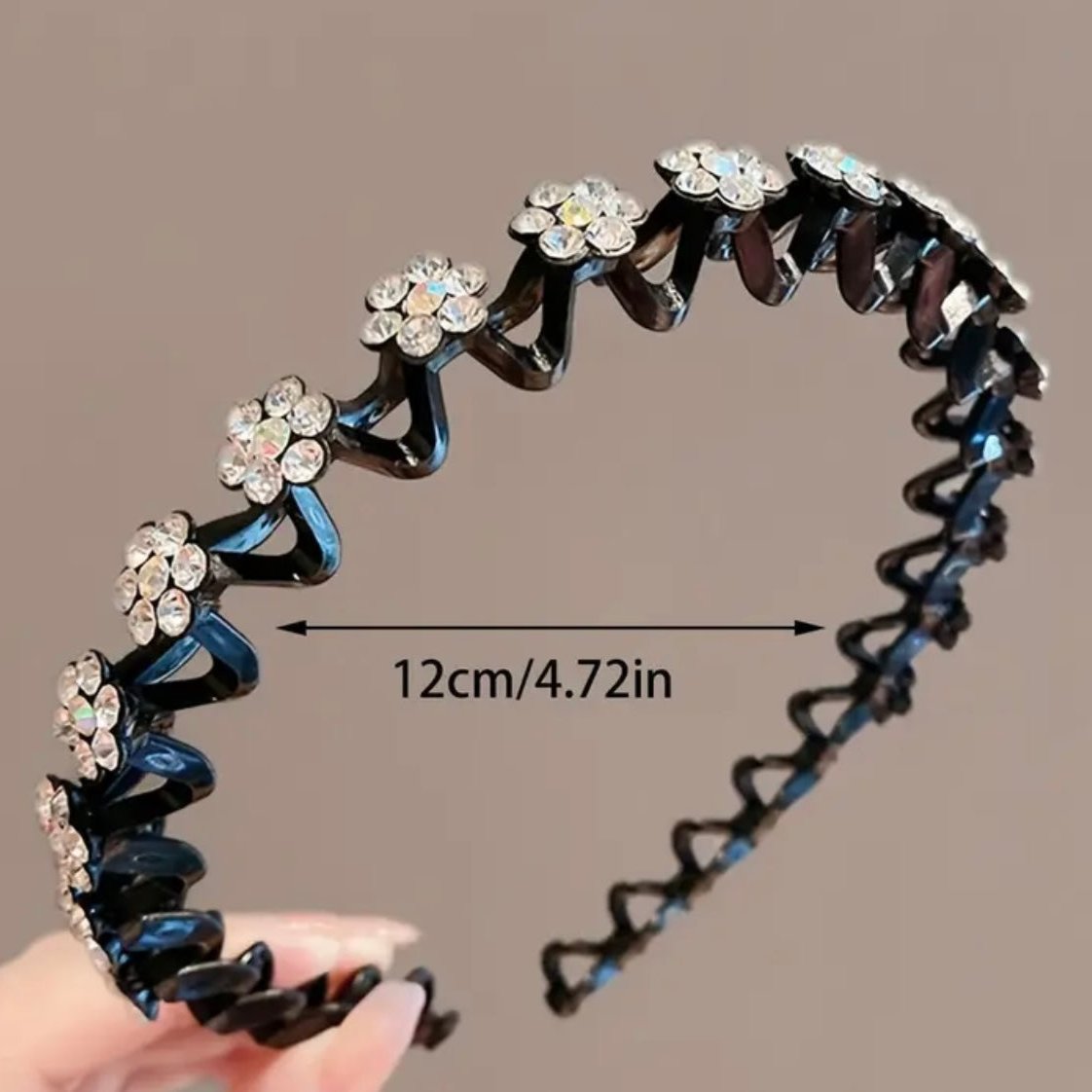 Rhinestone Hoop, Wave Comb Headbands for Women, Girls Flower Crystal Stretchy Plastic Hairband, Diamond Fashion Hair Band Accessories