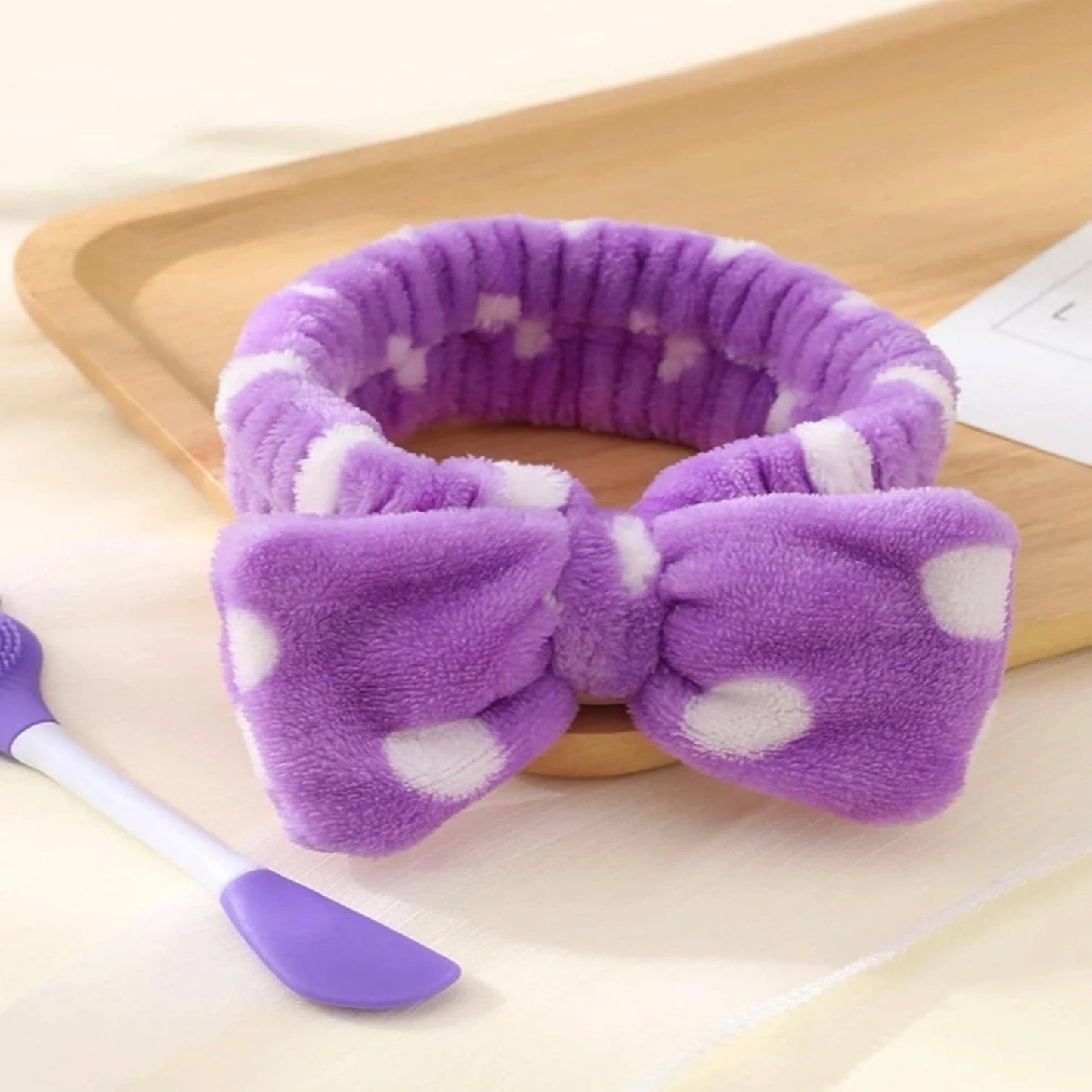 Polka Dot Ribbon Bow SPA Makeup Headband for Washing Face, Skincare Face Wash Headband Microfiber Bow Headbands.