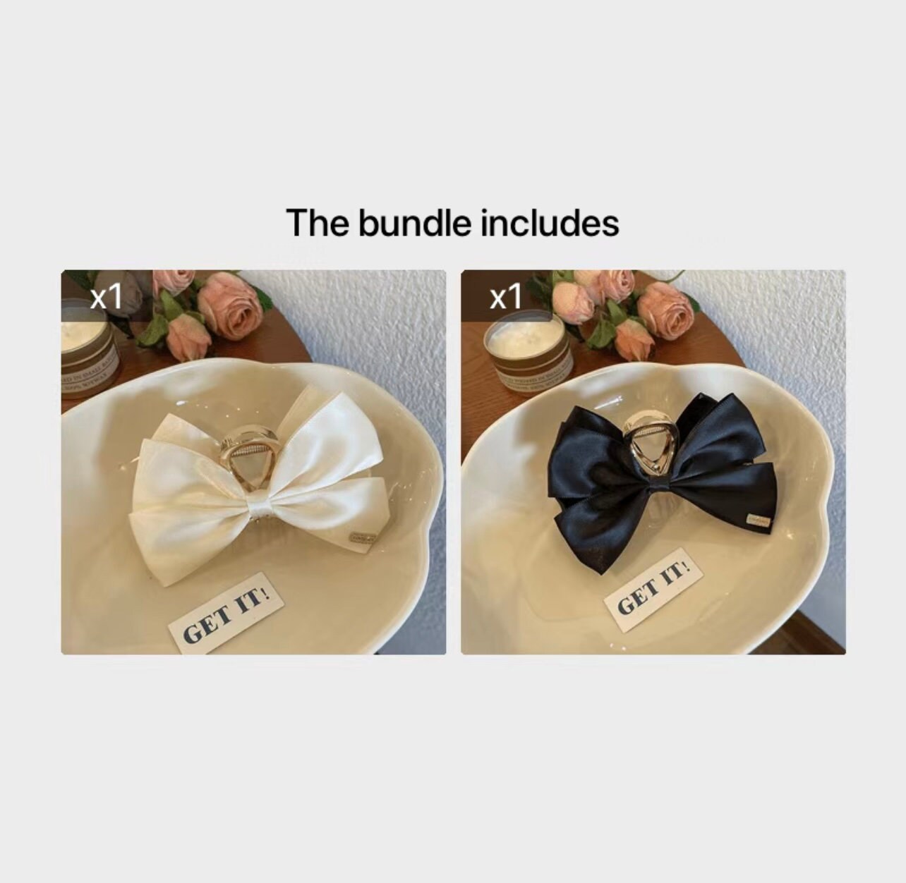 Black & White No-Slip Large Hair Bows Barrettes for Women Champagne Metal Hair Claw Clips with bows Jaw Clamp Acrylic Hair Accessorie