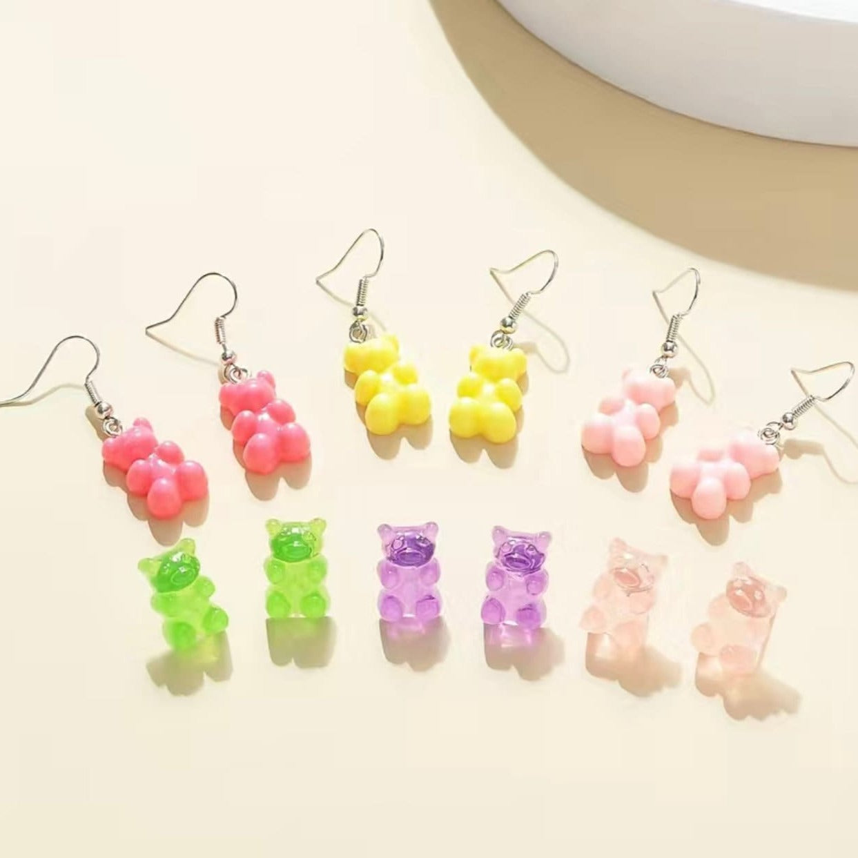 6Set Colorful Gummy Bear Plastic Post Earrings, Fun Earrings, Trendy Earrings,6 Pair Sets, Glitter Resin Gummy Bear Stud & Drop