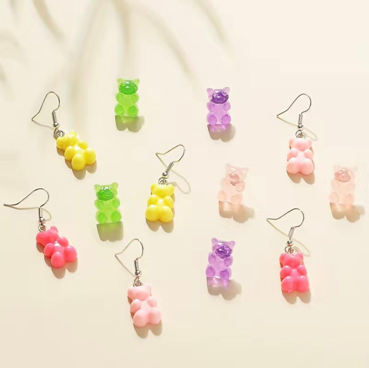 6Set Colorful Gummy Bear Plastic Post Earrings, Fun Earrings, Trendy Earrings,6 Pair Sets, Glitter Resin Gummy Bear Stud & Drop