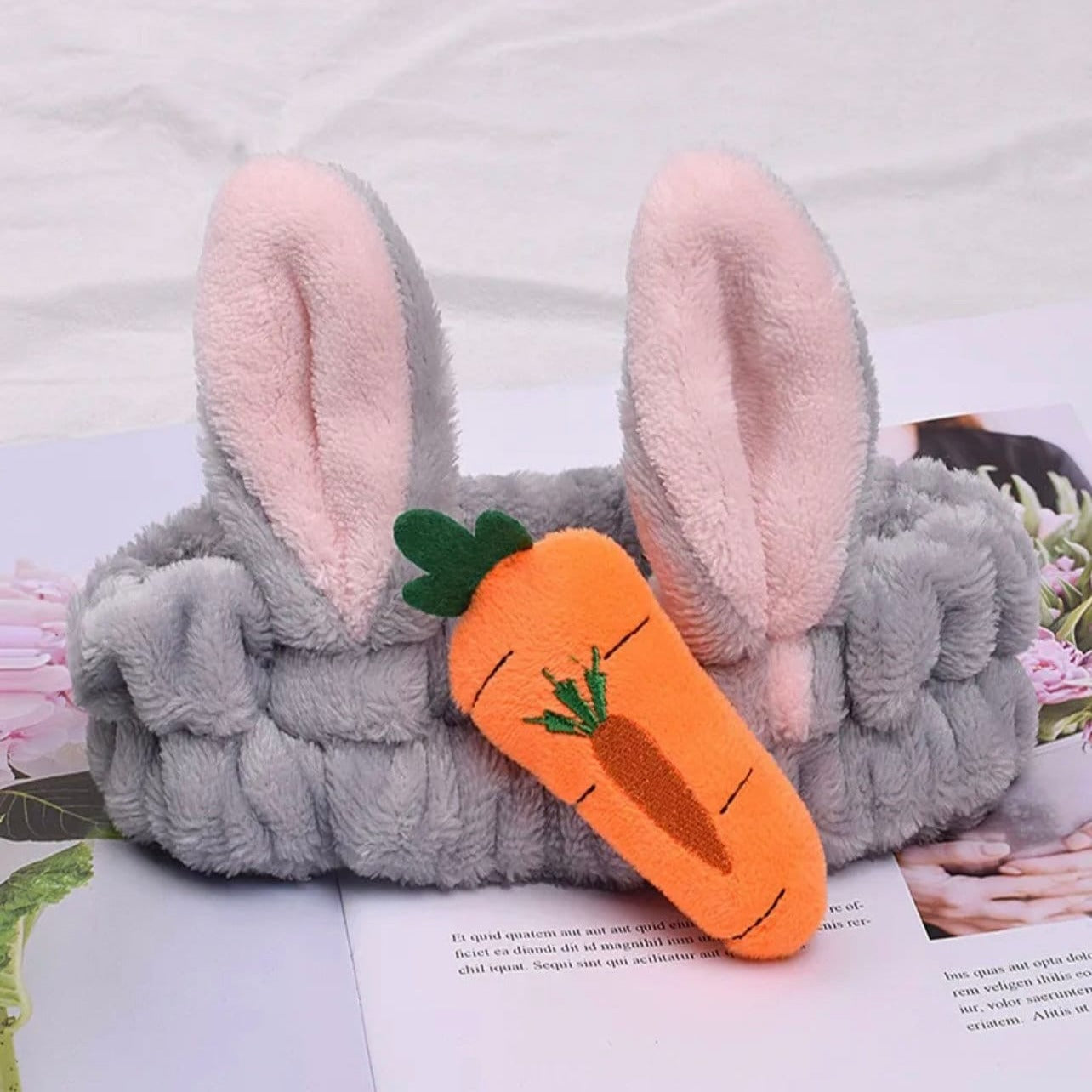 Bunny Ear with Carrot  Spa headband/cosmetic headband/face wash headband/Rabbit Ear bow headband