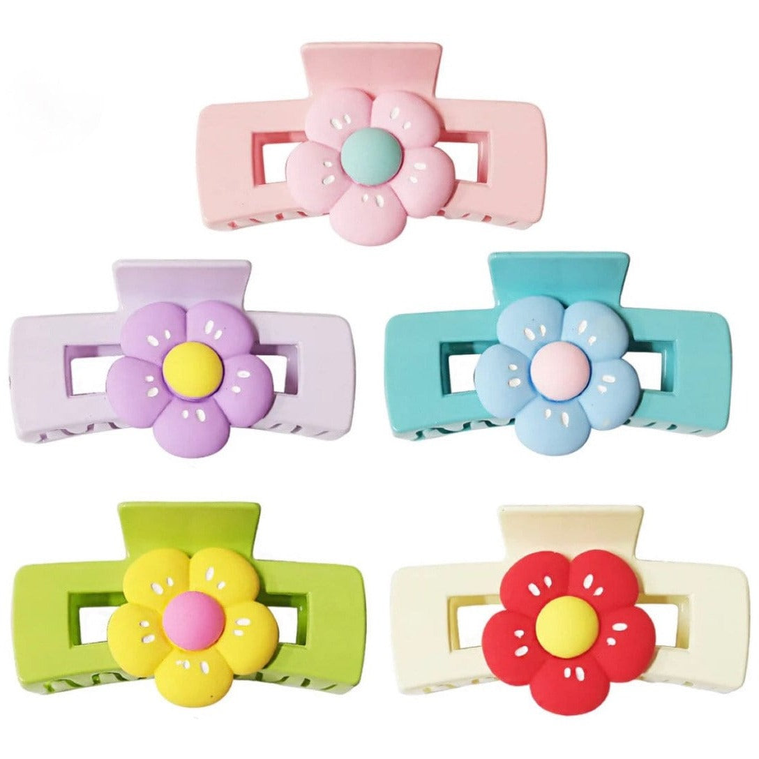 Cute Flower Hair Claw Clips4.1 Inch Large Rectangle Hair Claw Clips Matte Flower Hair Clips, for Women Thin Thick Curly Hair