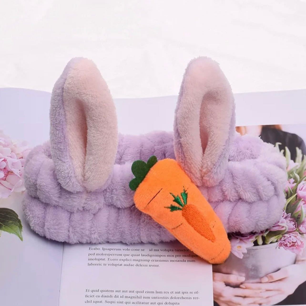 Bunny Ear with Carrot  Spa headband/cosmetic headband/face wash headband/Rabbit Ear bow headband