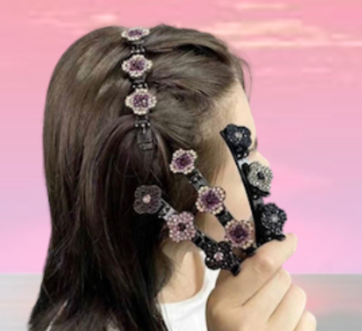 Braided Hair 3 Layer Stone for women Rhinestone & Pearl  Chopped Hairpin Triple Multi Clip