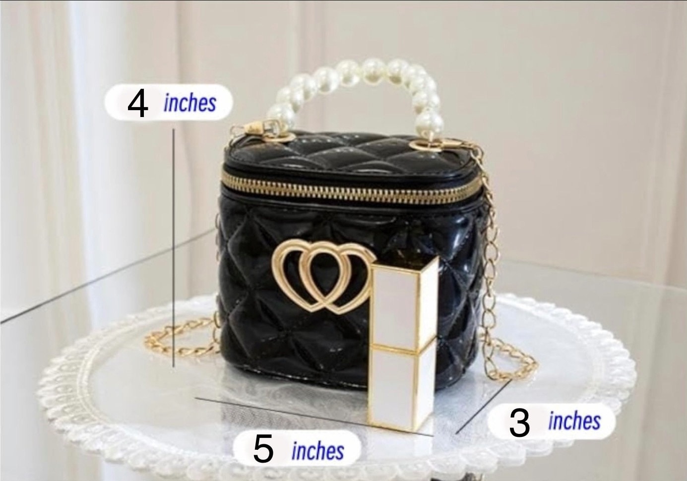 Mini Square Jelly Purse Flap Handbag with Pearls Top Handle Faux Quilted Crossbody Bag