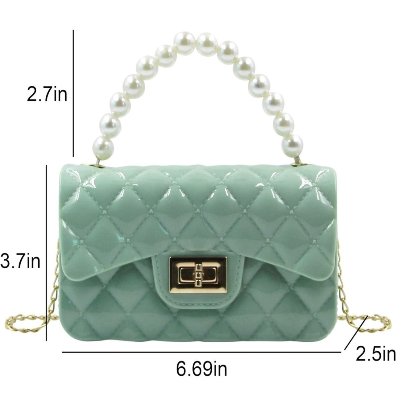 Jelly Purse Flap Handbag with Pearls Top Handle Faux Quilted Crossbody Bag