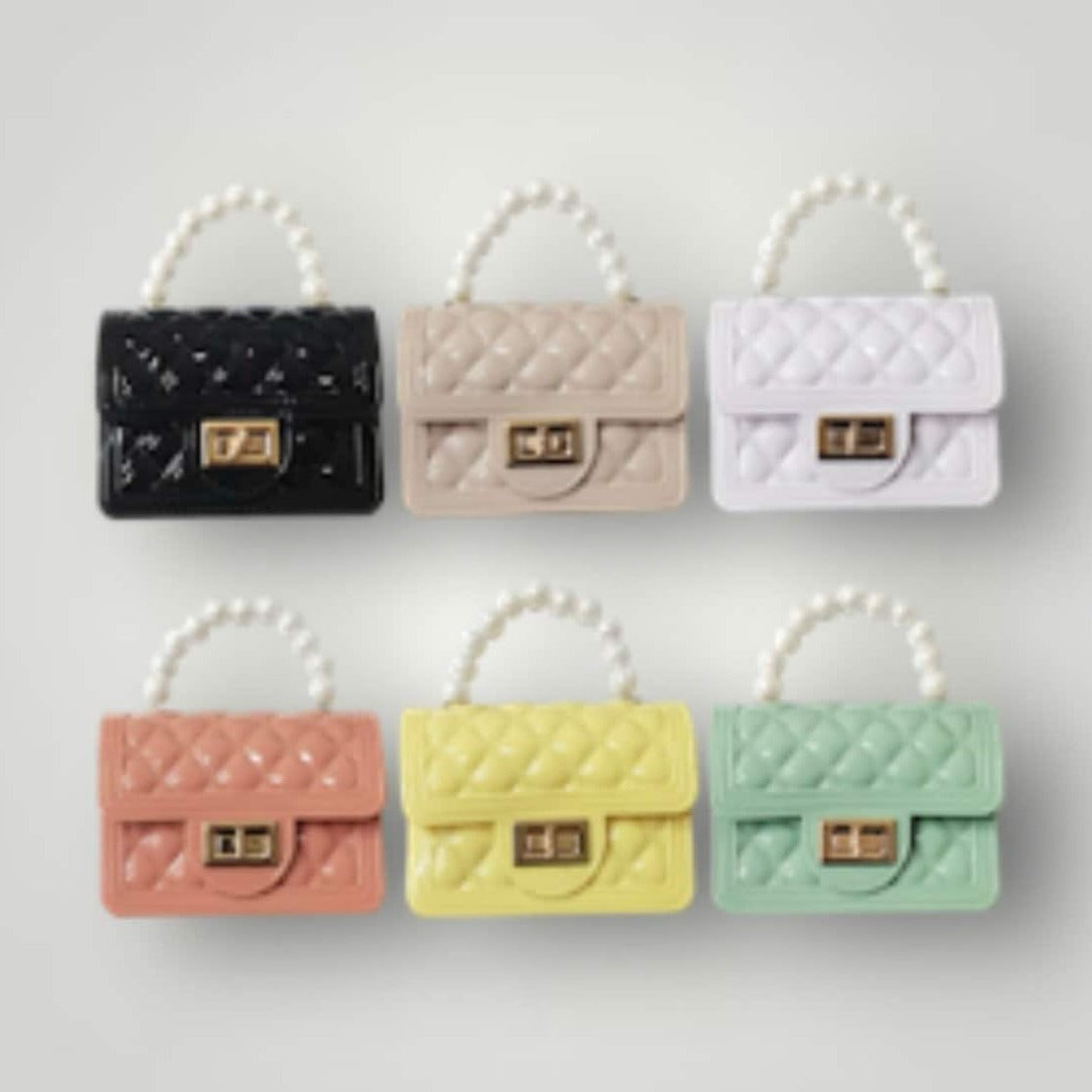 Cute Mini Jelly Purse Flap Handbag with Pearls Top Handle Faux Quilted Crossbody Bag