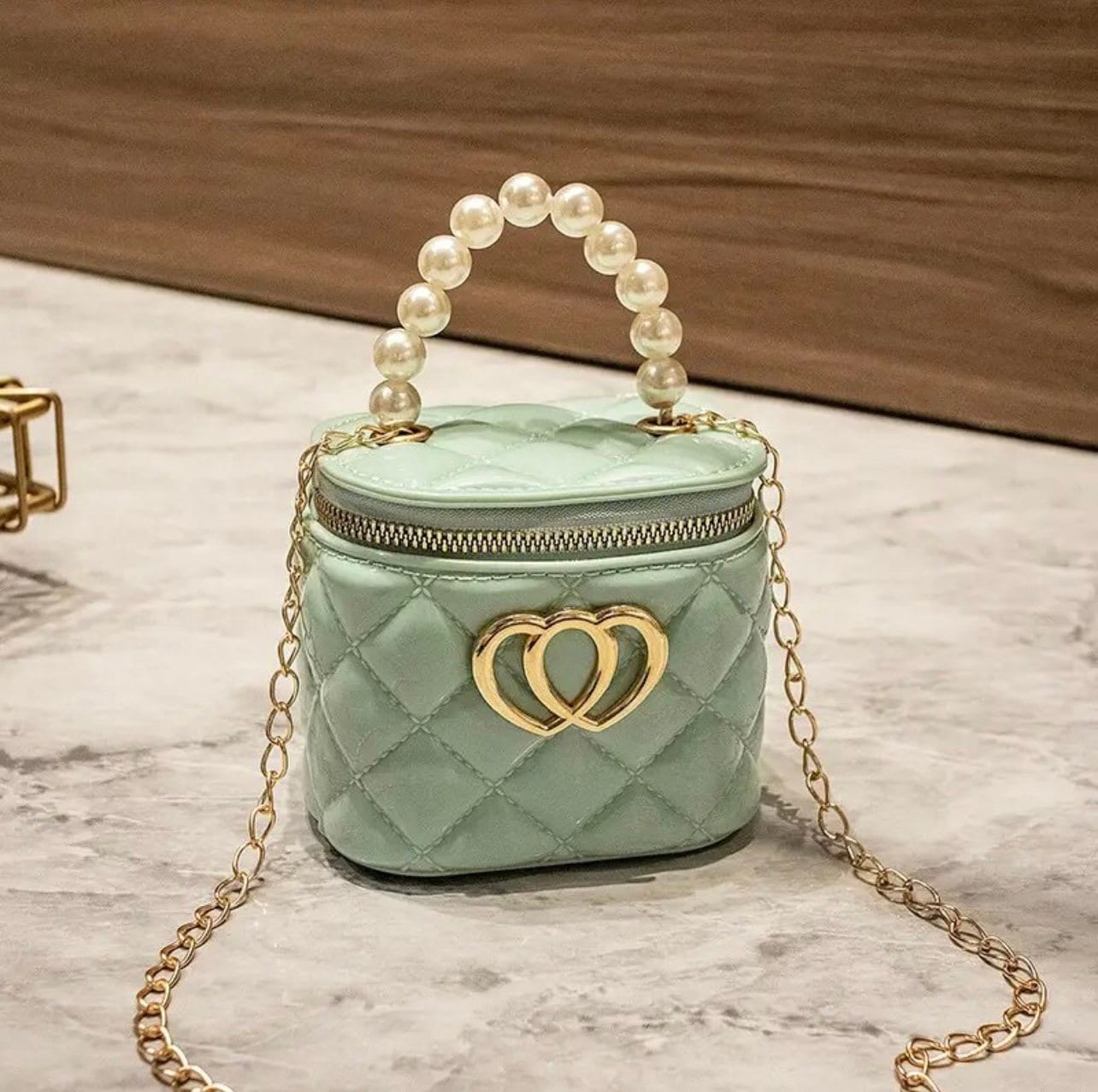 Mini Square Jelly Purse Flap Handbag with Pearls Top Handle Faux Quilted Crossbody Bag