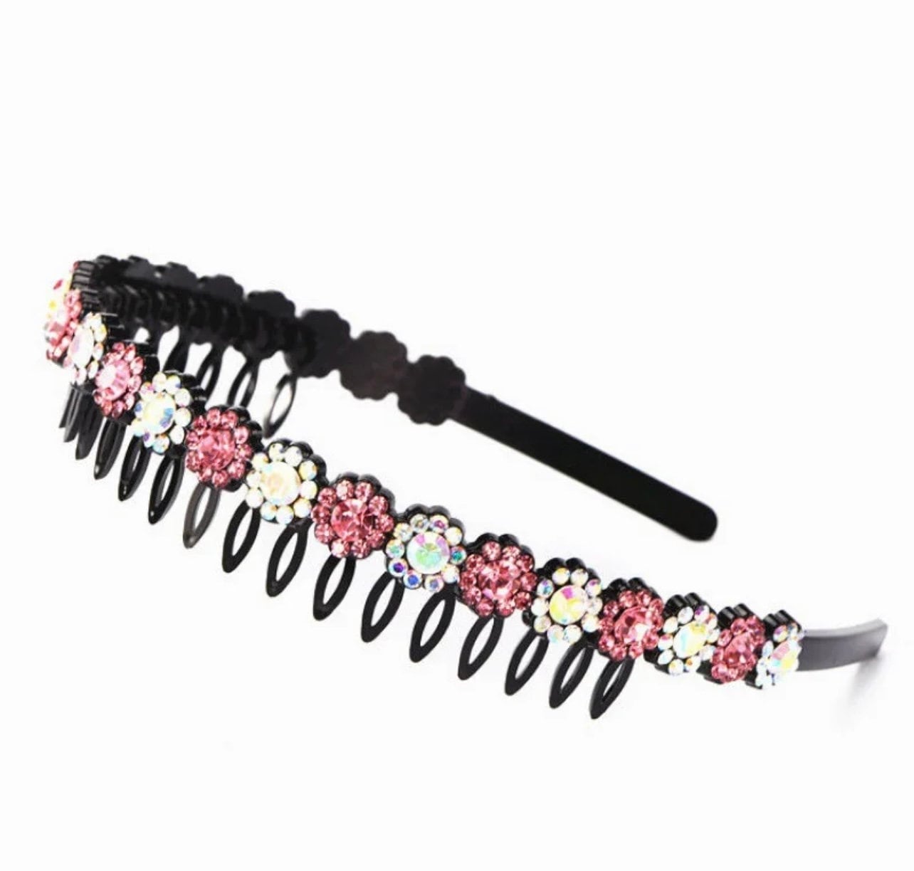 Rhinestone Teeth Comb Headbands for Women, Girls Flower Crystal Stretchy Plastic Hairband, Diamond Fashion Hair Band Accessories (Copy)