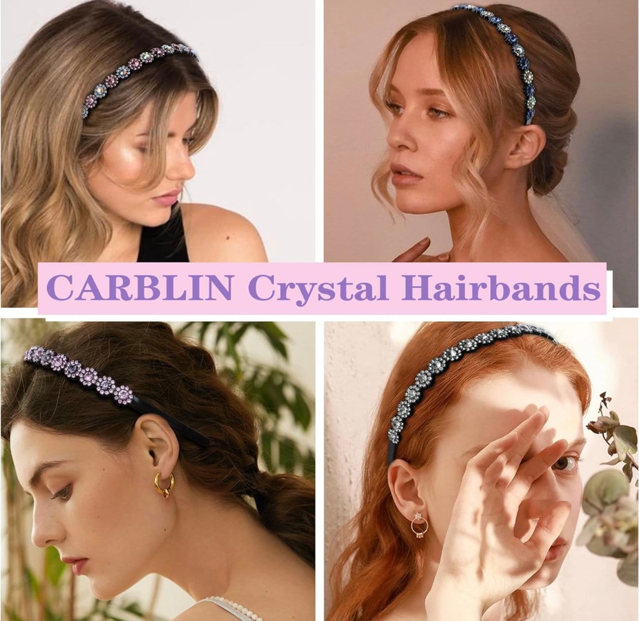 Rhinestone Teeth Comb Headbands for Women, Girls Flower Crystal Stretchy Plastic Hairband, Diamond Fashion Hair Band Accessories (Copy)