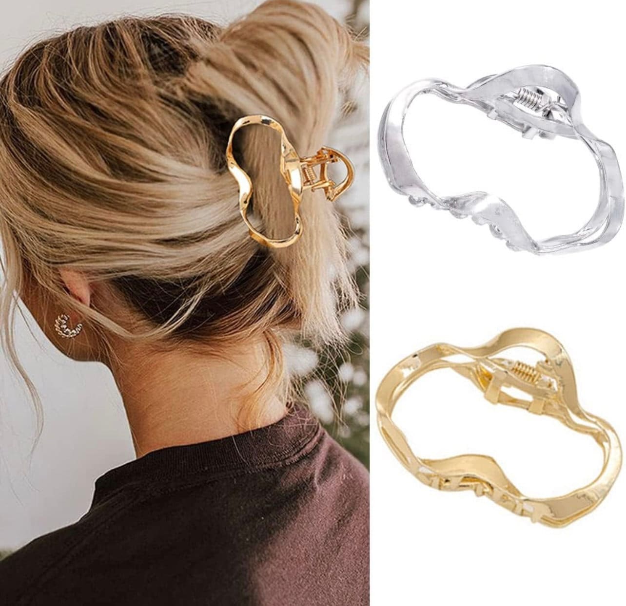 Hair Claw Clips for Women, Metal Silver Gold, Hair Jaw Clips with Glitter Tassel, Hair Accessories for Women